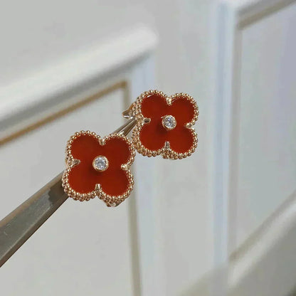 [Royal&Vicky]CLOVER MEDIUM 1 MOTIFS CARNELIAN  DIAMOND earrings
