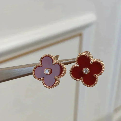 [Royal&Vicky]CLOVER MEDIUM 1 MOTIFS CARNELIAN  DIAMOND earrings