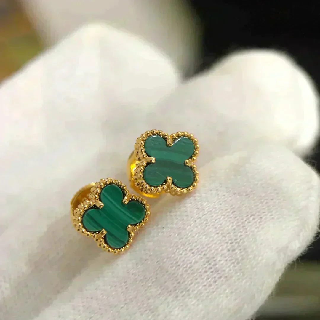 [Royal&Vicky]CLOVER MINI 9.5MM MALACHITE  EARRINGS