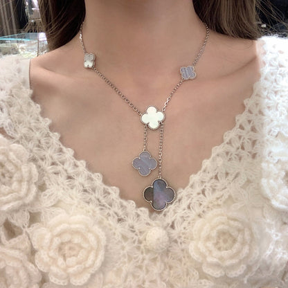 [Royal&Vicky]CLOVER MOP CHALCEDONY NECKLACE SILVER 6 MOTIF