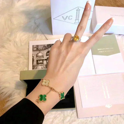 [Royal&Vicky]LUCKY CLOVER 5-MOTIF BRACELET - MALACHITE COLLECTION