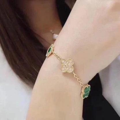 [Royal&Vicky]LUCKY CLOVER 5-MOTIF BRACELET - MALACHITE COLLECTION