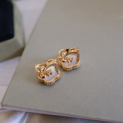 [Royal&Vicky]LUCKY PINK GOLD WHITE MOP EARRINGS