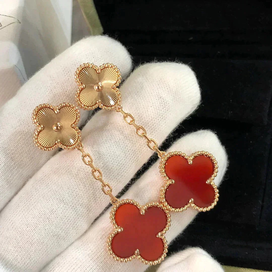 [Royal&Vicky]CLOVER 2 MOTIF  LASER CARNELIAN EARRINGS