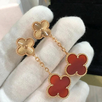 [Royal&Vicky]CLOVER 2 MOTIF  LASER CARNELIAN EARRINGS