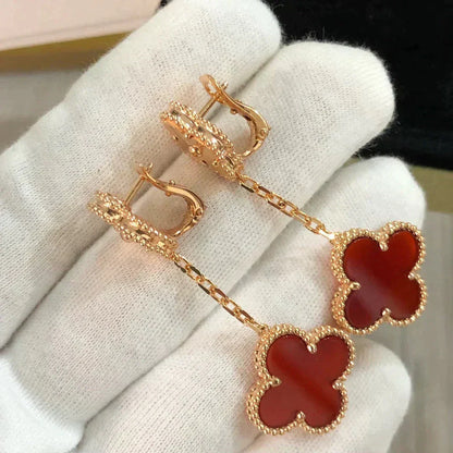 [Royal&Vicky]CLOVER 2 MOTIF  LASER CARNELIAN EARRINGS