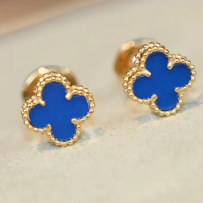 [Royal&Vicky]CLOVER MINI 9.5MM BLUE AGATE EARRINGS