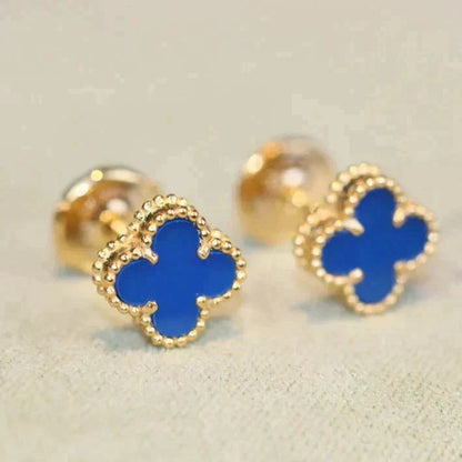 [Royal&Vicky]CLOVER MINI 9.5MM BLUE AGATE EARRINGS