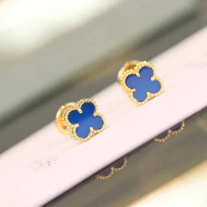 [Royal&Vicky]CLOVER MINI 9.5MM BLUE AGATE EARRINGS