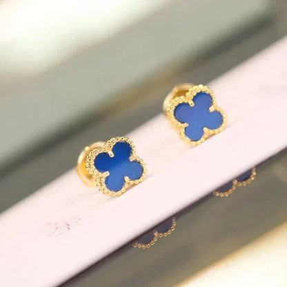 [Royal&Vicky]CLOVER MINI 9.5MM BLUE AGATE EARRINGS