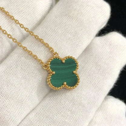 [Royal&Vicky]CLOVER 15MM MALACHITE SINGLE FLOWER  NECKLACE