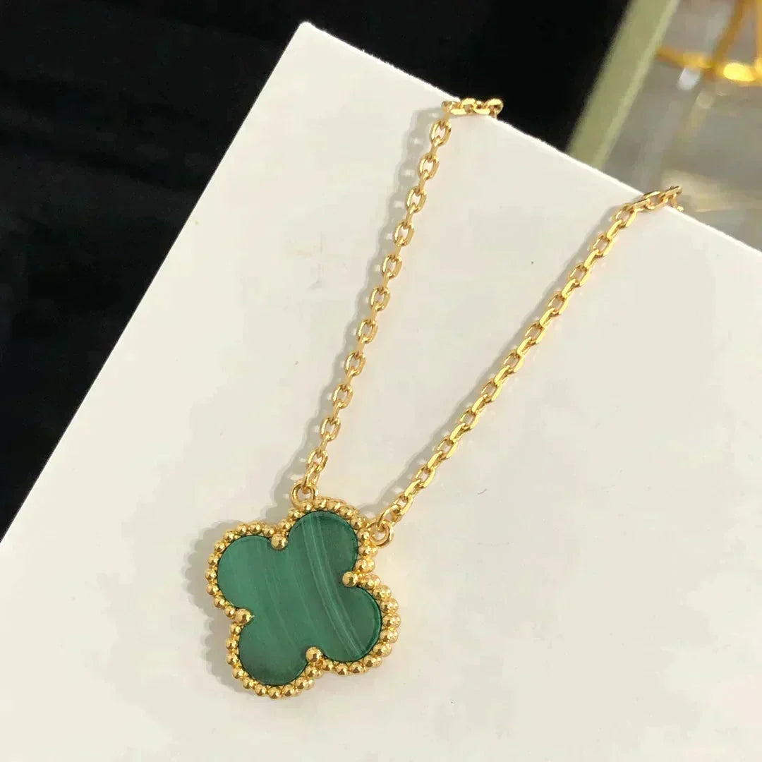 [Royal&Vicky]CLOVER 15MM MALACHITE SINGLE FLOWER  NECKLACE