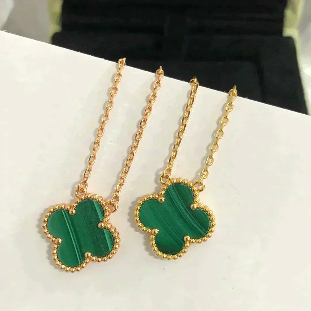 [Royal&Vicky]CLOVER 15MM MALACHITE SINGLE FLOWER  NECKLACE