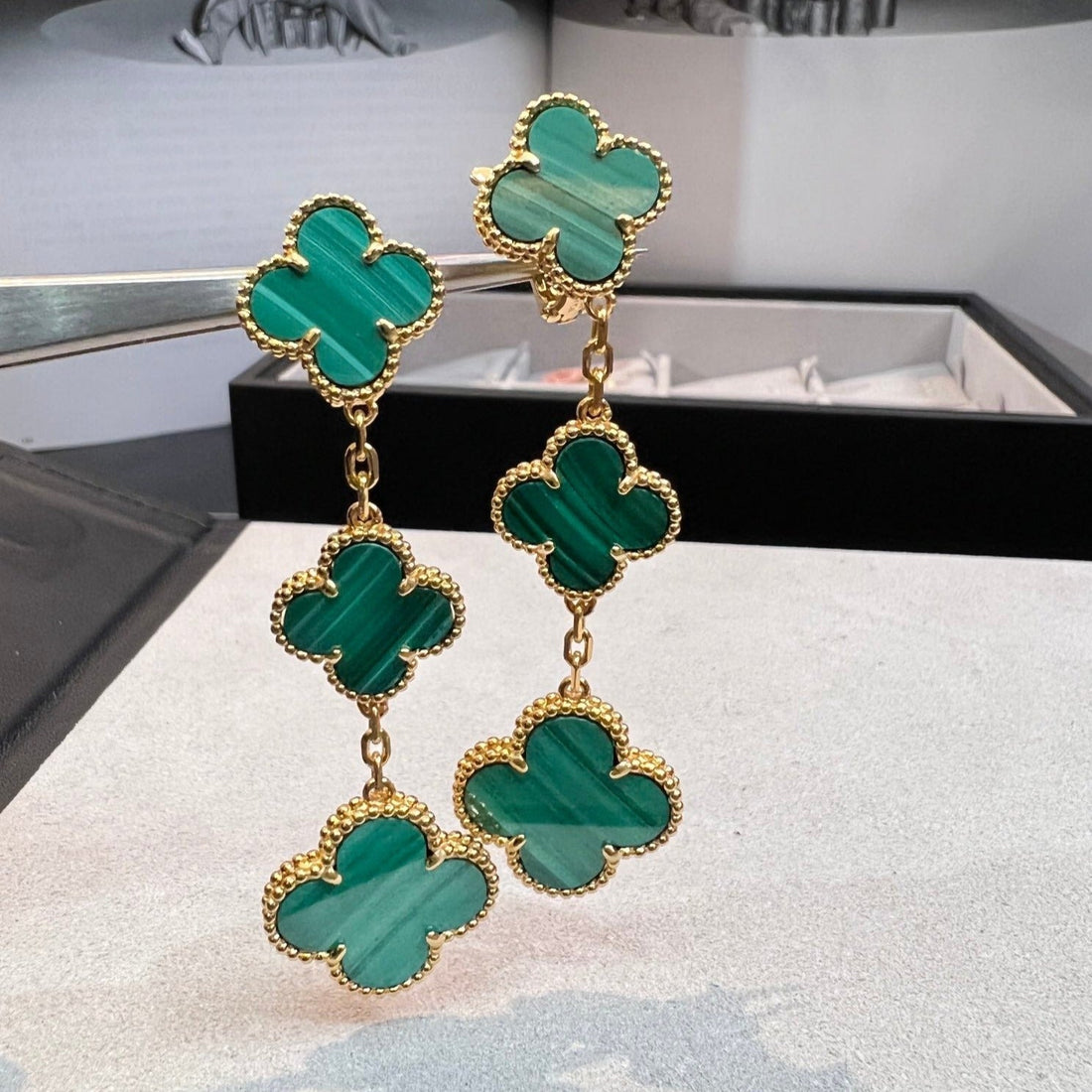 [Royal&Vicky]CLOVER MALACHITE 3 MOTIFS GOLD
