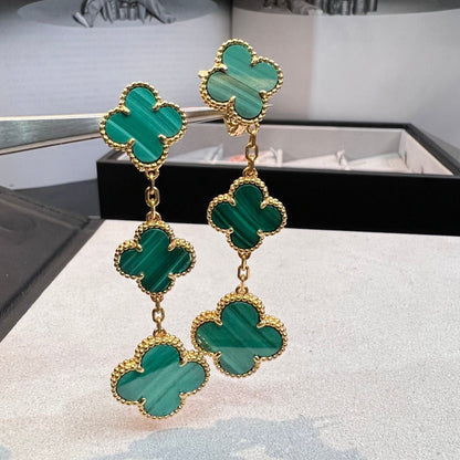 [Royal&Vicky]CLOVER MALACHITE 3 MOTIFS GOLD