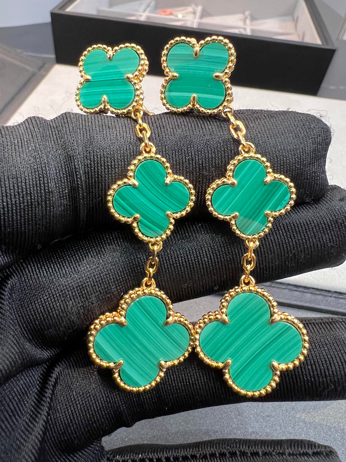 [Royal&Vicky]CLOVER MALACHITE 3 MOTIFS GOLD