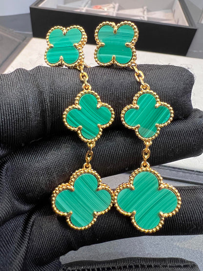 [Royal&Vicky]CLOVER MALACHITE 3 MOTIFS GOLD