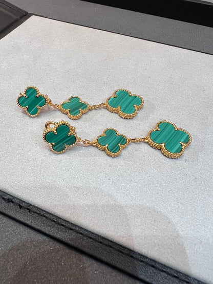 [Royal&Vicky]CLOVER MALACHITE 3 MOTIFS GOLD