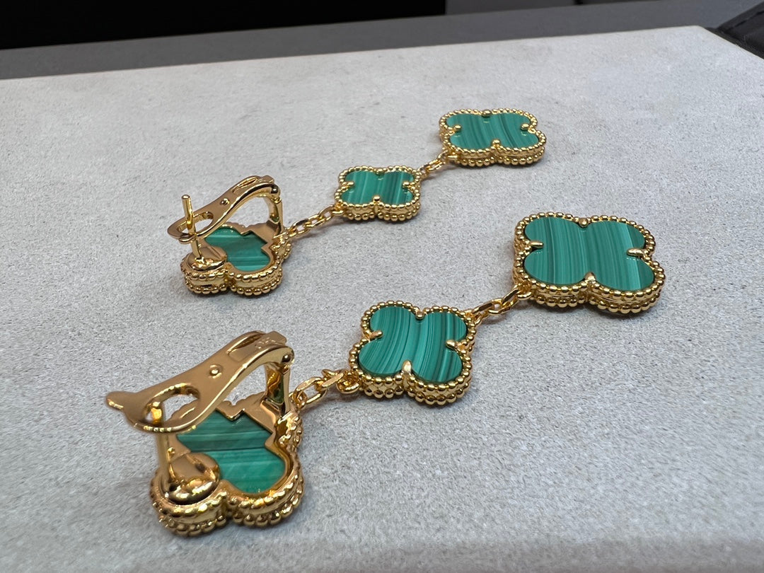 [Royal&Vicky]CLOVER MALACHITE 3 MOTIFS GOLD