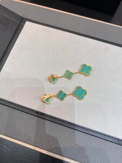 [Royal&Vicky]CLOVER MALACHITE 3 MOTIFS GOLD