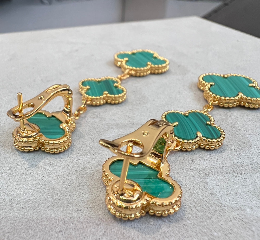 [Royal&Vicky]CLOVER MALACHITE 3 MOTIFS GOLD