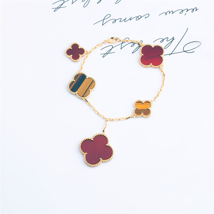 [Royal&Vicky]CLOVER BRACELET 5 MOTIFS CARNELIAN TIGER EYE