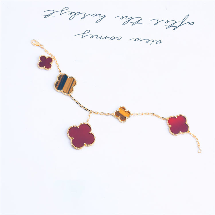 [Royal&Vicky]CLOVER BRACELET 5 MOTIFS CARNELIAN TIGER EYE