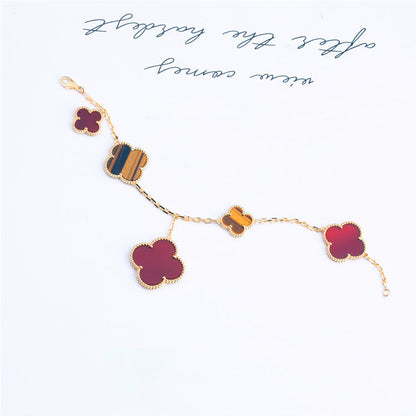 [Royal&Vicky]CLOVER BRACELET 5 MOTIFS CARNELIAN TIGER EYE