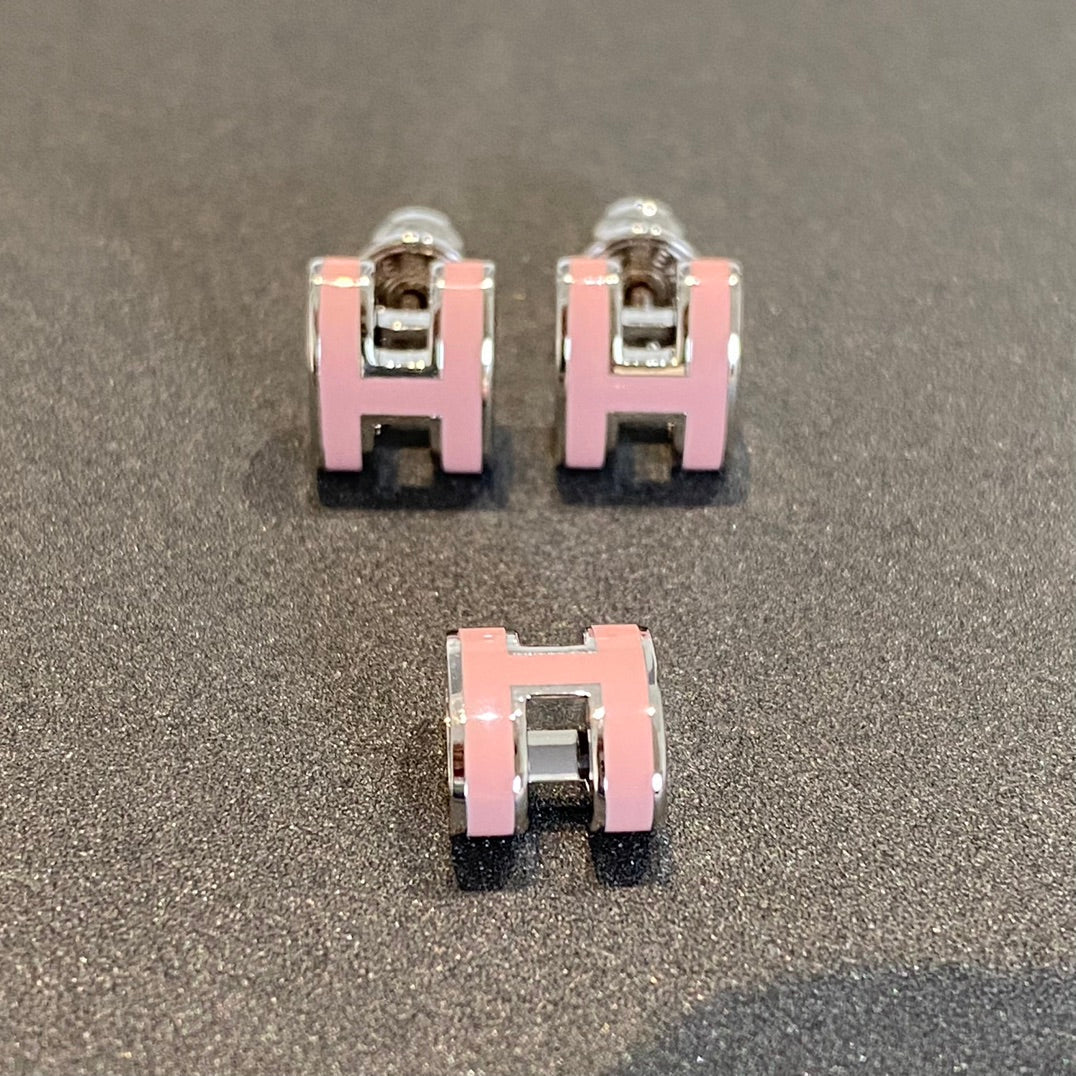 [Royal&Vicky]MINI POP H SILVER EARRINGS PINK