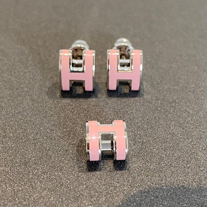 [Royal&Vicky]MINI POP H SILVER EARRINGS PINK