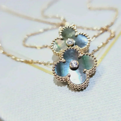 [Royal&Vicky]CLOVER 15MM DIAMOND AND MOTHER-OF-GREY NECKLACE