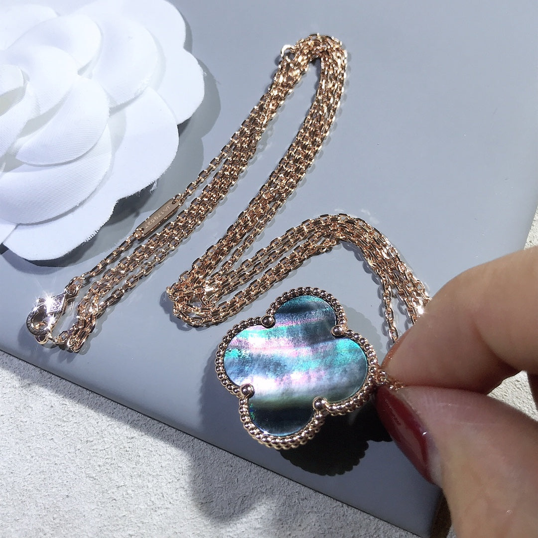 [Royal&Vicky]CLOVER 25MM GOLD DARK MOP BIG CLOVER NECKLACE