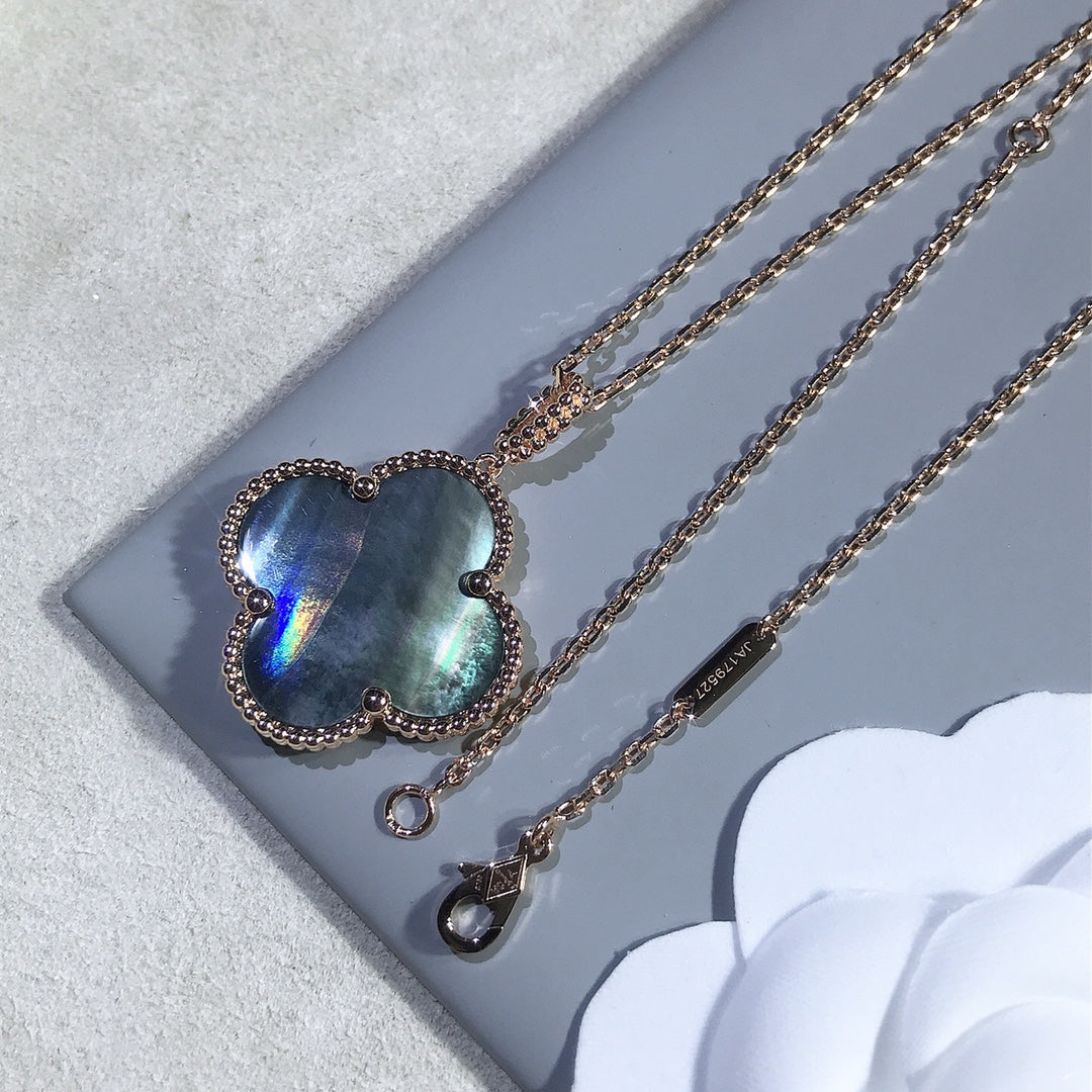 [Royal&Vicky]CLOVER 25MM GOLD DARK MOP BIG CLOVER NECKLACE