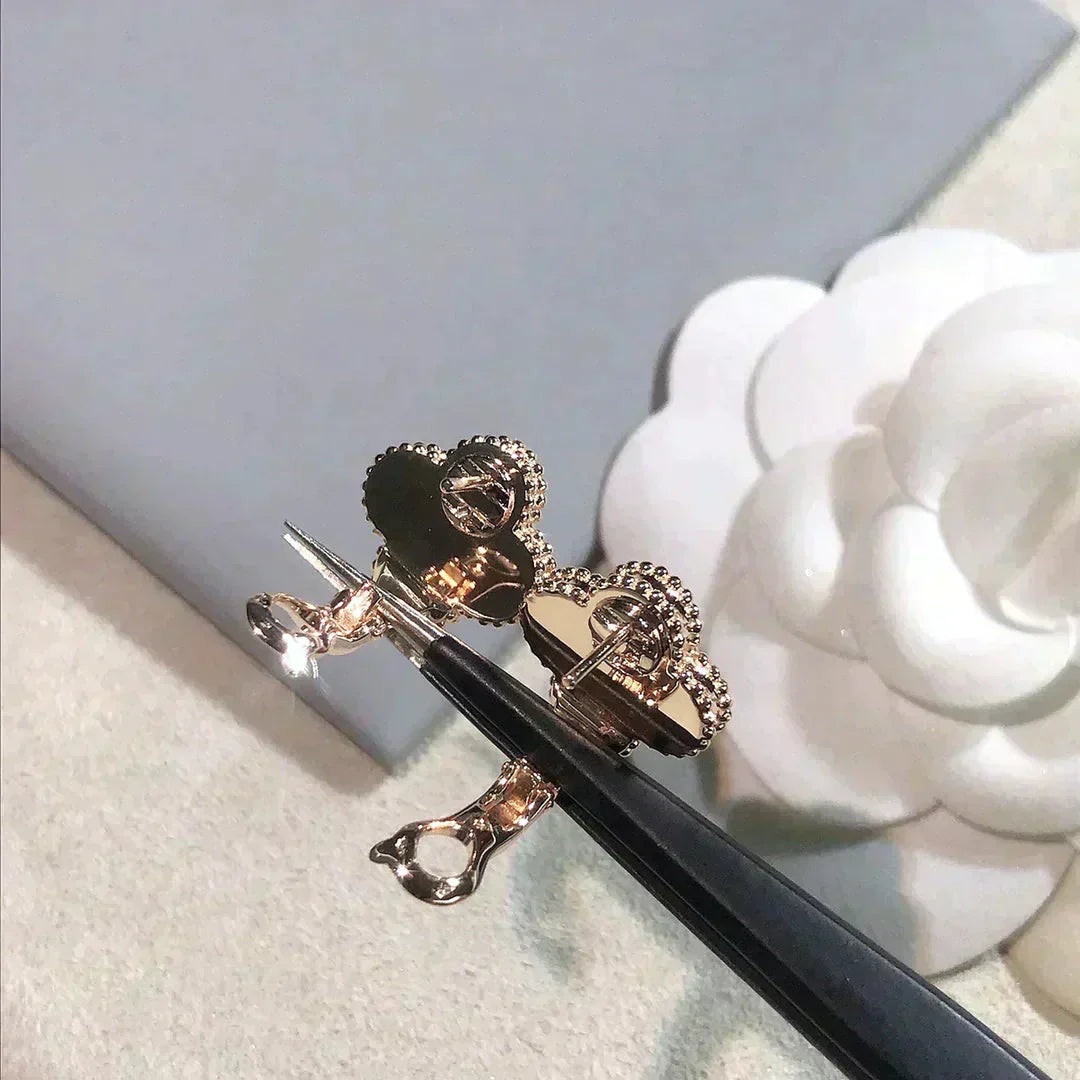 [Royal&Vicky]CLOVER MEDIUM 1 MOTIFS  PINK MOP DIAMOND EARRINGS