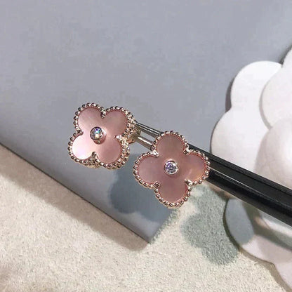 [Royal&Vicky]CLOVER MEDIUM 1 MOTIFS  PINK MOP DIAMOND EARRINGS