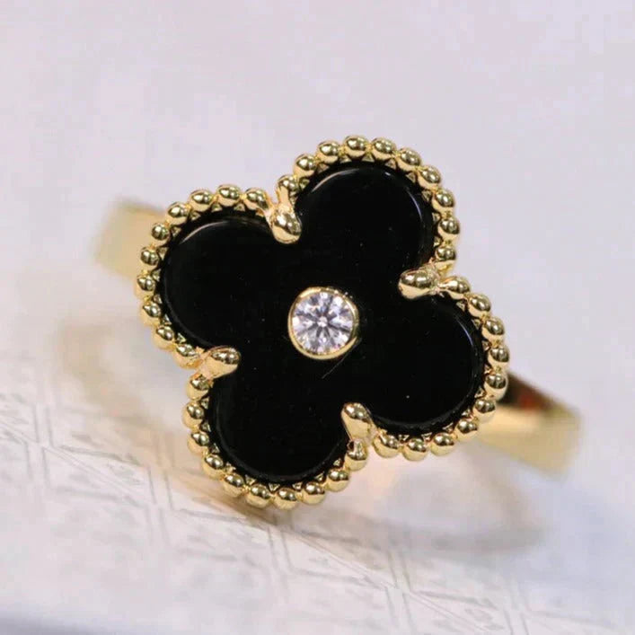 [Royal&Vicky]CLOVER ONYX RING GOLD DIAMOND