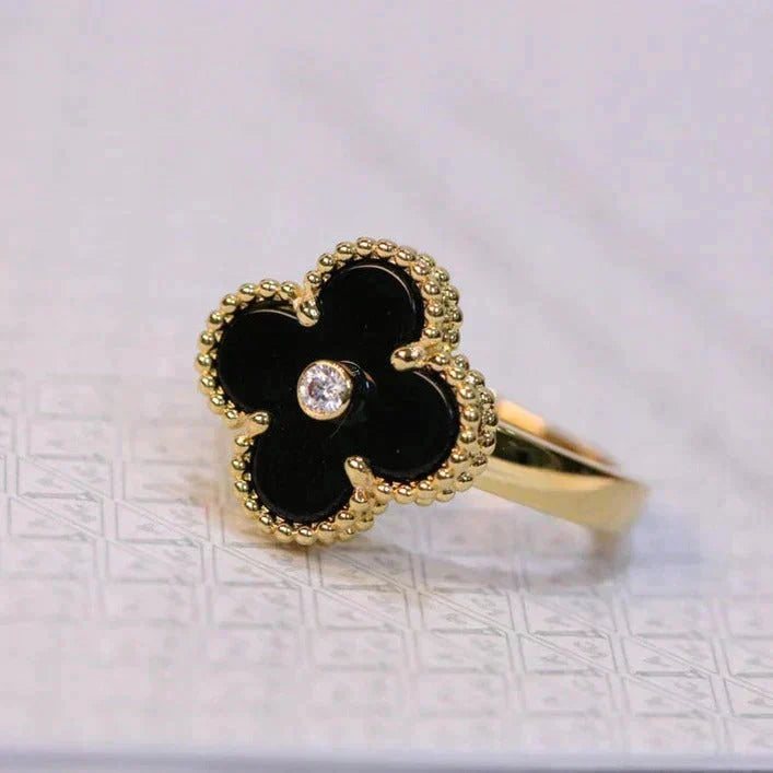 [Royal&Vicky]CLOVER ONYX RING GOLD DIAMOND