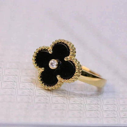 [Royal&Vicky]CLOVER ONYX RING GOLD DIAMOND
