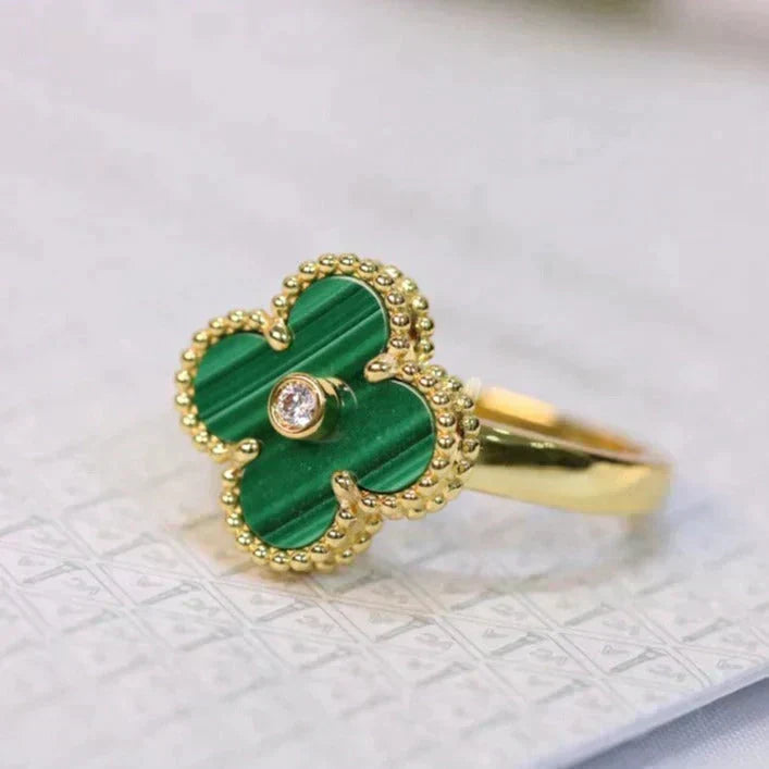 [Royal&Vicky]CLOVER MALACHITE RING GOLD DIAMOND