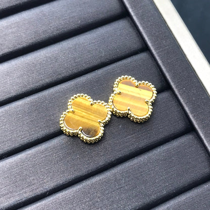[Royal&Vicky]CLOVER MEDIUM 1 MOTIFS TIGER EYE EARRINGS