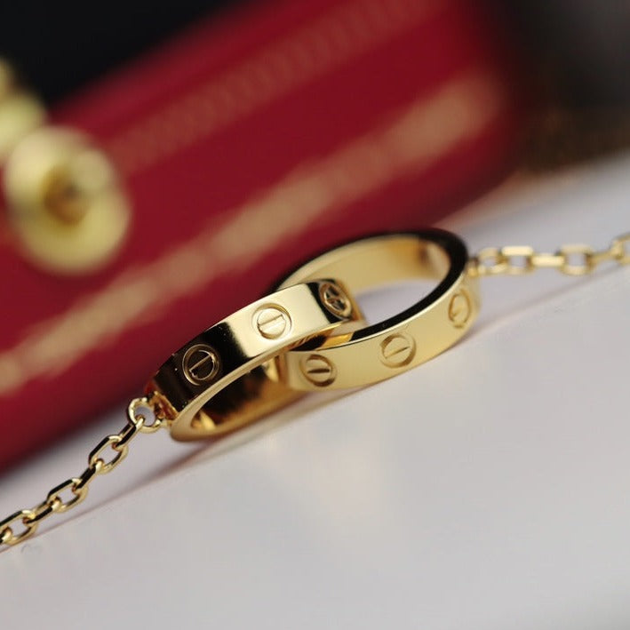 [Royal&Vicky]LOVE NECKLACE DOUBLE RING GOLD