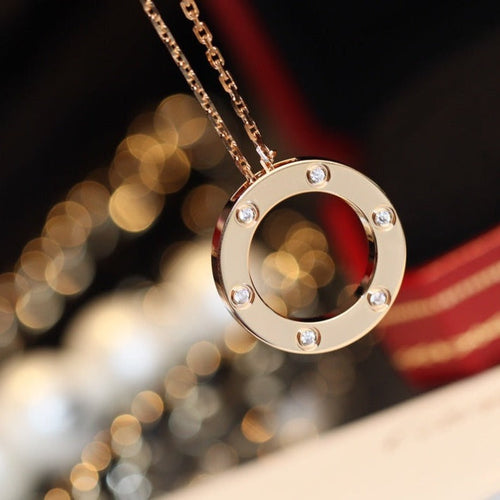 [Royal&Vicky]LOVE NECKLACE 16MM 6 DIAMONDS PINK GOLD