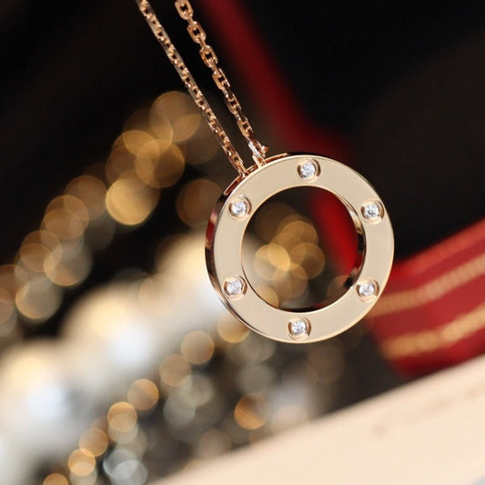 [Royal&Vicky]LOVE NECKLACE 16MM 6 DIAMONDS PINK GOLD