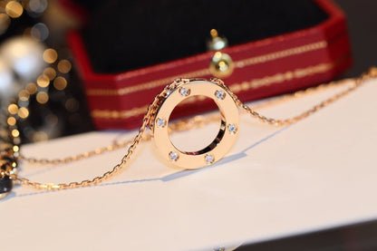 [Royal&Vicky]LOVE NECKLACE 16MM 6 DIAMONDS PINK GOLD