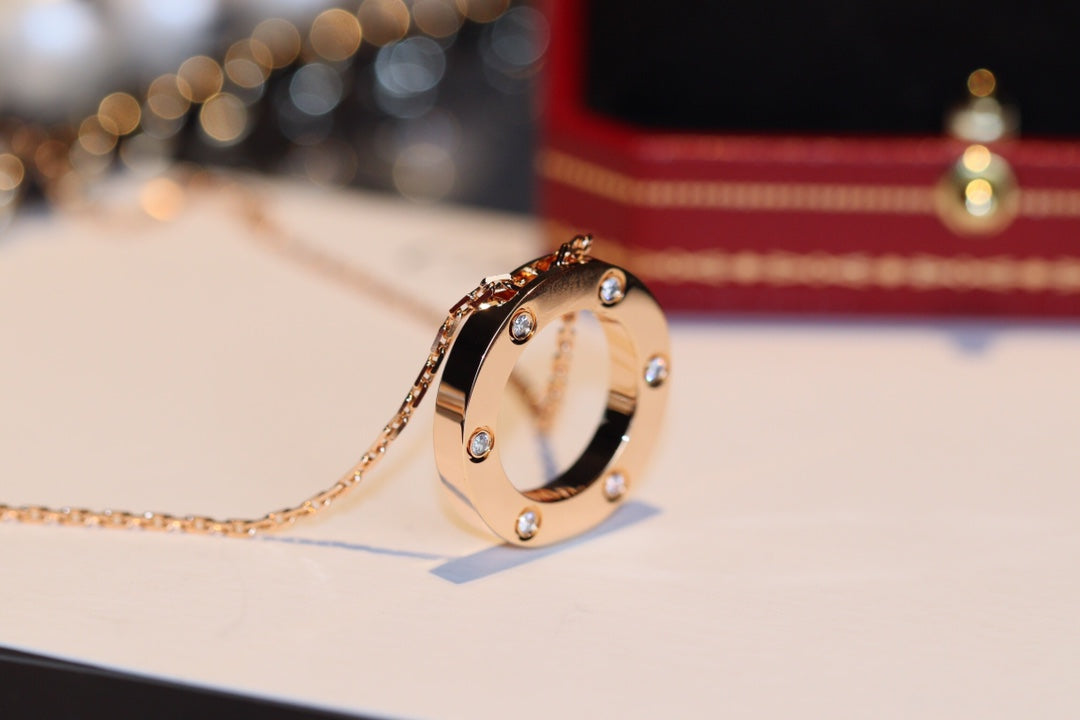 [Royal&Vicky]LOVE NECKLACE 16MM 6 DIAMONDS PINK GOLD