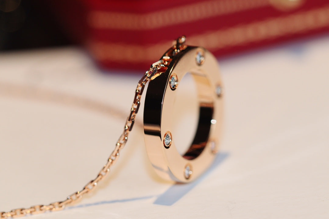 [Royal&Vicky]LOVE NECKLACE 16MM 6 DIAMONDS PINK GOLD