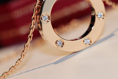 [Royal&Vicky]LOVE NECKLACE 16MM 6 DIAMONDS PINK GOLD