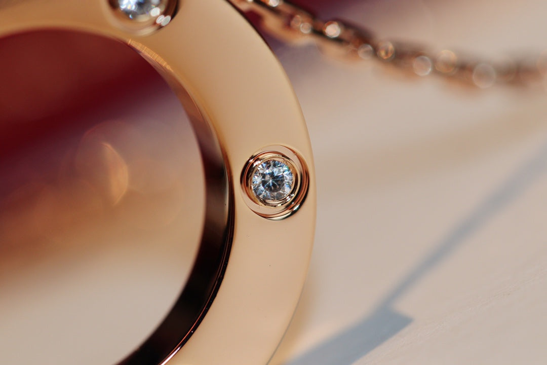 [Royal&Vicky]LOVE NECKLACE 16MM 6 DIAMONDS PINK GOLD