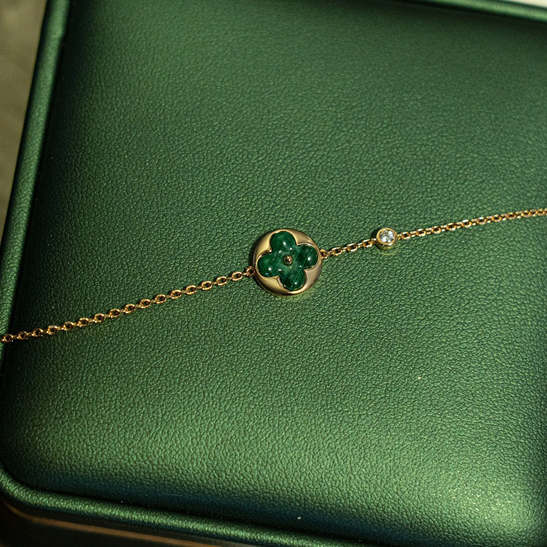 [Royal&Vicky]SUN MALACHITE 1 DIAMOND PINK GOLD BRACELET