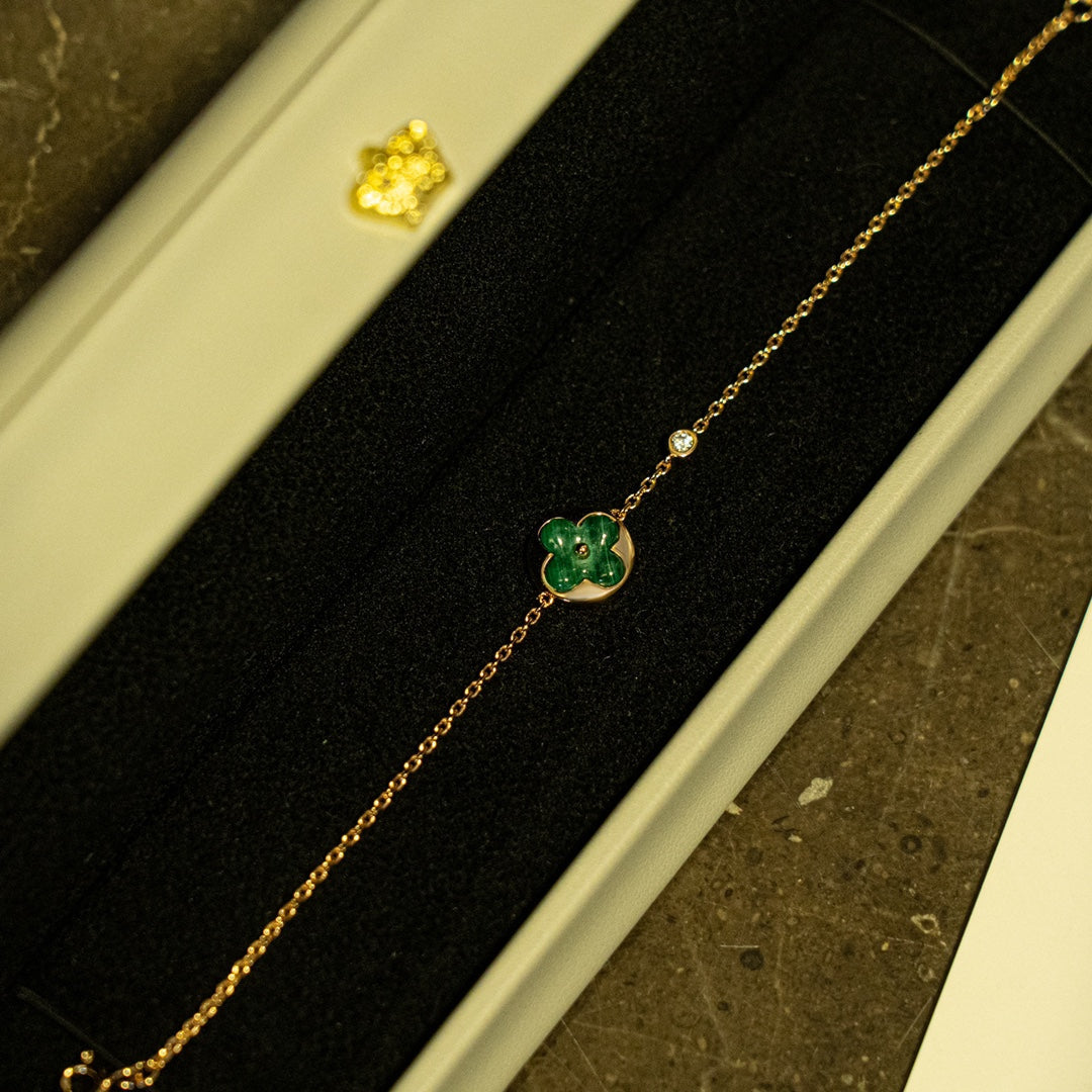 [Royal&Vicky]SUN MALACHITE 1 DIAMOND PINK GOLD BRACELET